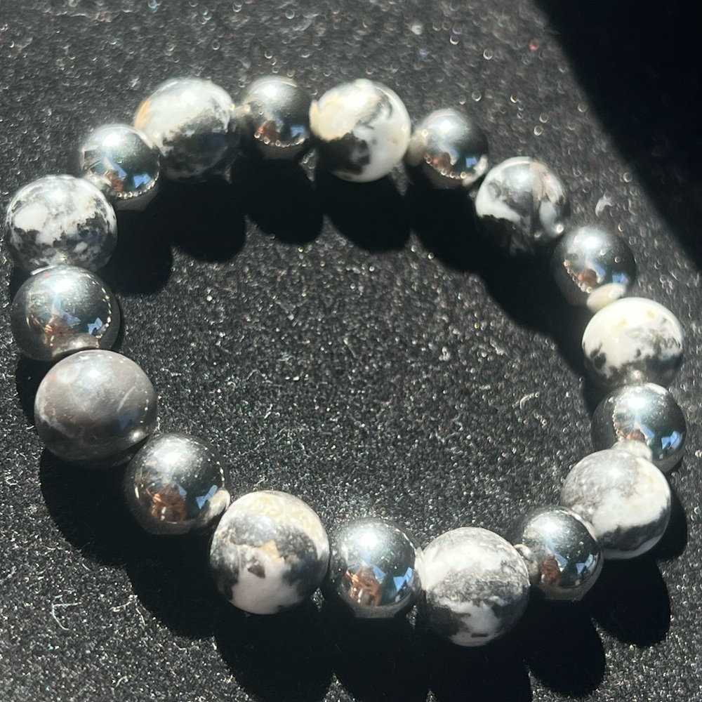 Black and White Tourmaline Beaded Bracelet